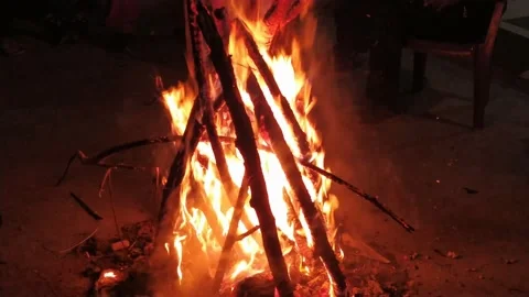 Close up view of fire by woods. Video stock 146726999