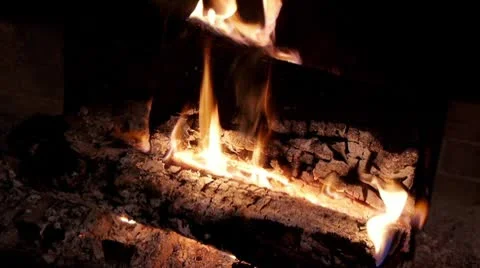 Close View Of Fireplace Burning Logs Stock Footage 10700184