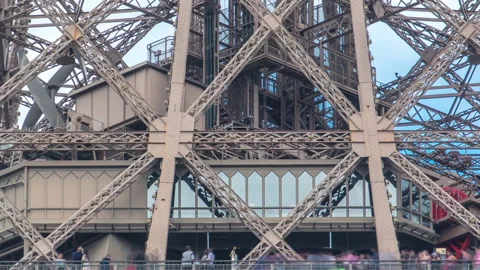 Close up view of first section of the Eiffel Tower timelapse in Paris, France. Stock Footage 236506725