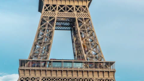 Close up view of first section of the Eiffel Tower timelapse in Paris, France. Stock Footage 236508616