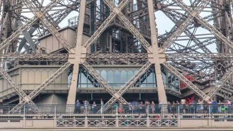 Close up view of first section of the Eiffel Tower timelapse in Paris, France Fotos de archivo