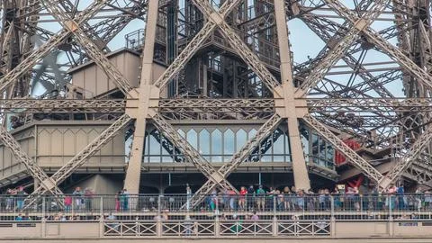 Close up view of first section of the Eiffel Tower timelapse in Paris, France Photos