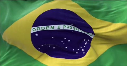 Close up view of the flag of Brazil waving in the wind Video stock 154279399