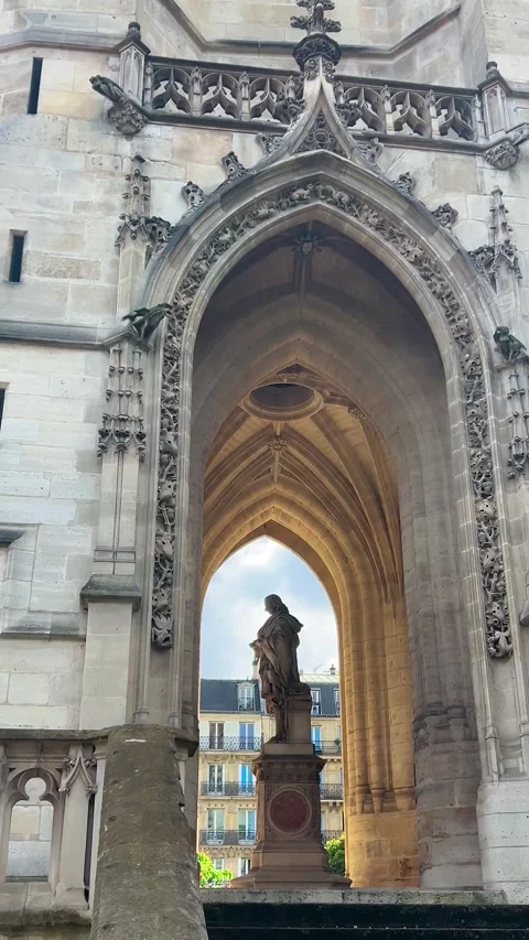 Close-up view of the Flamboyant Gothic tower Tour Saint-Jacques. Stock Footage 311937360