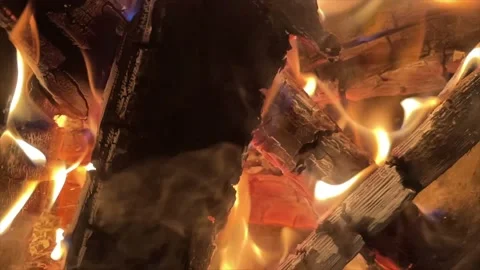 Close-up view of flame and firewoods Stock Footage 146139905