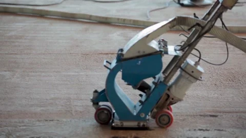 Close-up view of floor cutting saw in action with dust extraction system Stock Footage 262748012