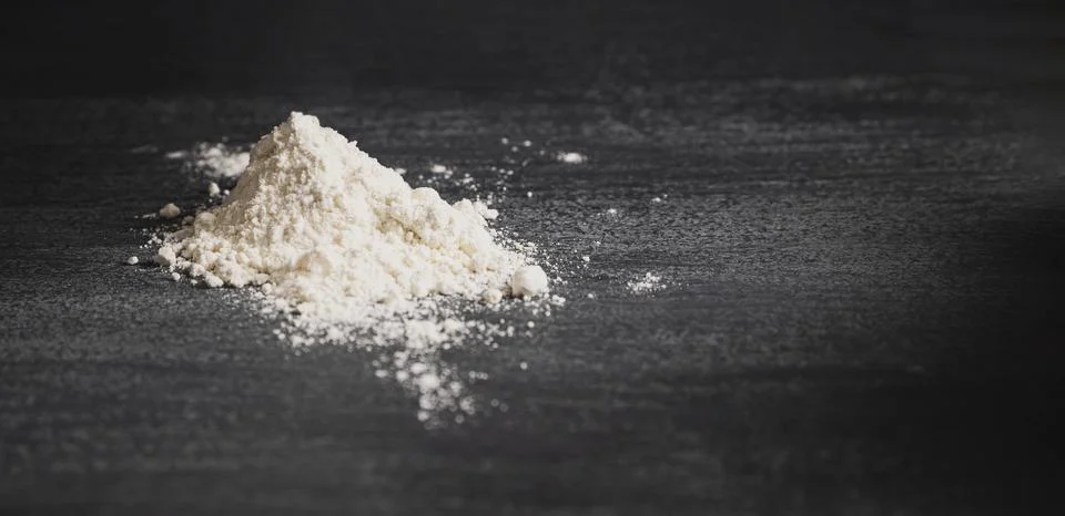 Close up view flour grey kitchen top Stock Photos