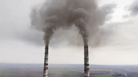 Close-up view of a flue-gas stack with dense vapor Video stock 154679348