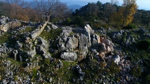 Close-up view from flying copter up at the beautiful landscape of green Taurus Stock Footage 86542142