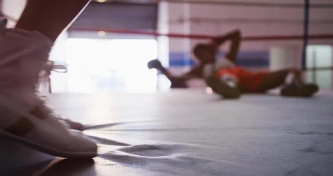 Close up view of foot in boxing ring Stock Footage 124589945