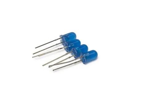Close-up view of four blue LED (Light Emitting Diode) components Stock Photos