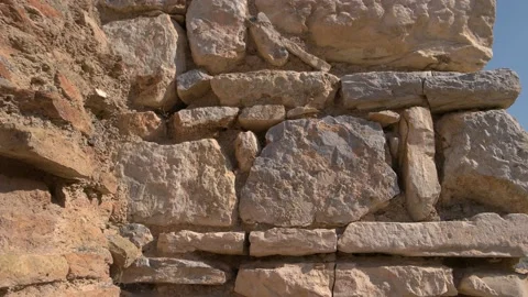 Close up view of fragment of a wall of an ancient stone fortress. Stock Footage 166845673