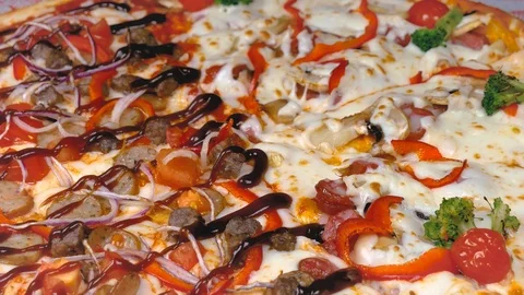Close up view of fresh and very tasty pizza Stock Footage 122839028