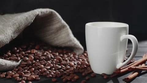 Close up view of freshly aromatic hot black coffee in a white ceramic cup. Stock Footage 146869346