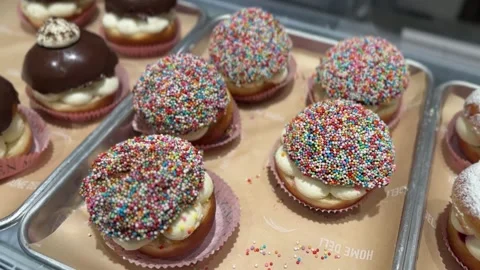 Close-up view of freshly made sufganiyot Stock Footage 295442887