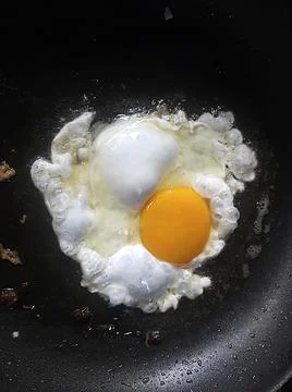 Close up view of the fried egg on a frying pan Stock Photos