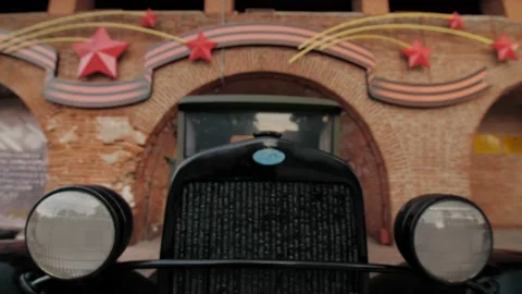 A close up view on the front part of military transport vehicle monument Video stock 148212475