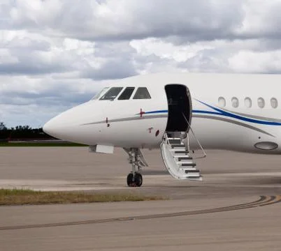 Close view of the front of a private jet Stock Photos