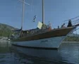 Close up view of front, side and rear of moored gulet SD Footage