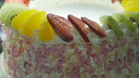 A close up view of a fruit cake. Stock Footage 105975493