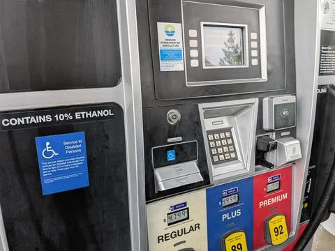 Close-up view of a fuel pump keypad and payment terminal Stock Photos