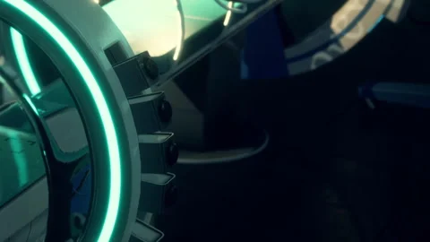 Close up view of futuristic technology in a modern workspace setting at night Stock Footage 344966782
