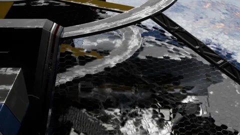 Close view of a futuristic vehicle with hexagonal design elements Stock Footage 345055179