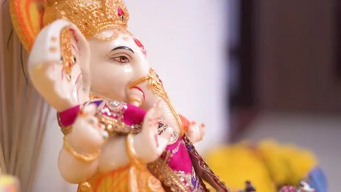 Close up View of Ganesha Statue Decorated, Ganesh Chaturthi background 스톡 동영상 289449749