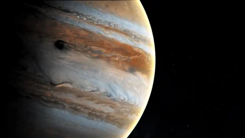 Close-up View of Gas Giant Planet Jupiter Against Black Outer Space Background Stock Footage 341870607