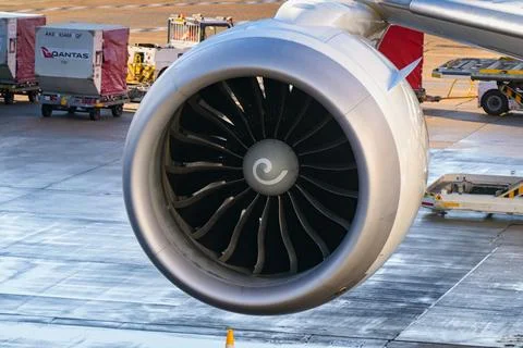 Close up view of the GE Aviation engine on a Boeing jet Stock Photos