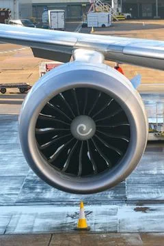 Close up view of the GE Aviation engine on a Boeing jet Stock Photos