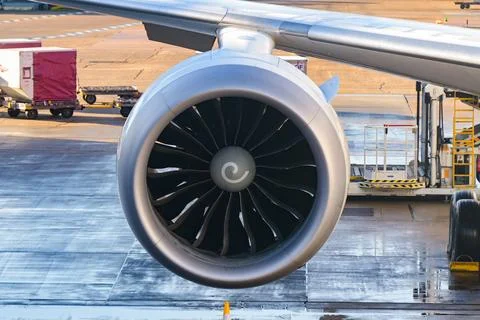 Close up view of the GE Aviation engine on a Boeing jet Stock Photos