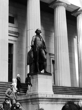 Close-up view of the George Washington statue at Federal Hall in NYC. Stock Photos