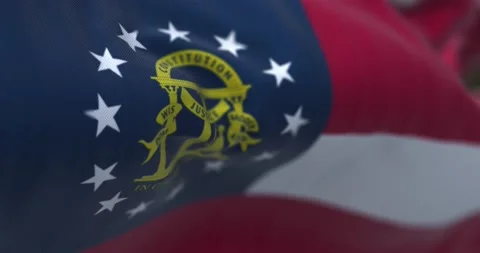Close-up view of the Georgia state flag waving in the wind Stock Footage 219878609