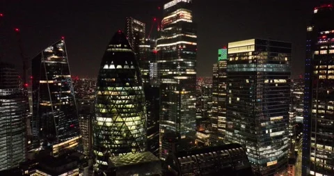 Close up view of The Gherkin Heron Tower and 22 Bishopsgate in business center Stock Footage 201450308
