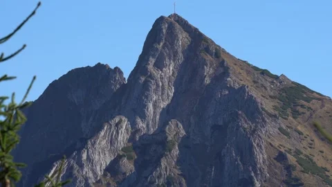 Close View of Giewont Summit Cross in Tatra Mountains Stock-Footage 345629437