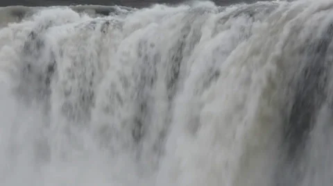 Close up view of Godafoss waterfall on a cloudy day, Iceland Stock Footage 33794365