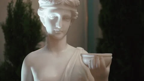 Close up view to the goddess of fortune statue. Rich interior, woman sculpture Stock Footage 195876040