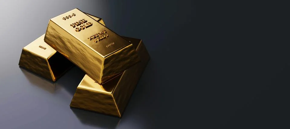 Close up view of Gold bars or ingots in bank vault background. Precious metal Ilustración de archivo
