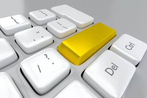 Close up view of a gold key on a computer keyboard Stock Illustration