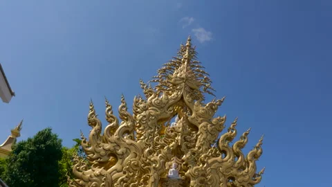A close-up view of the golden architecture of Wat Rong Khun 스톡 동영상 309321435