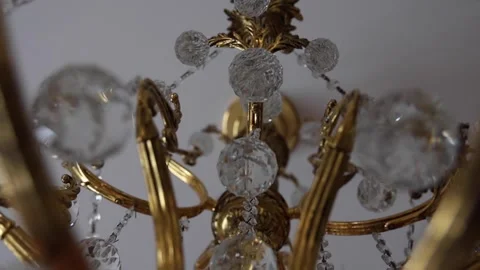 Close-up view of golden crystal classic chandelier. Stock Footage 255820924