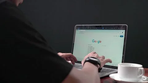 Close up view of the Google website on a laptop screen Stock Footage 304497541