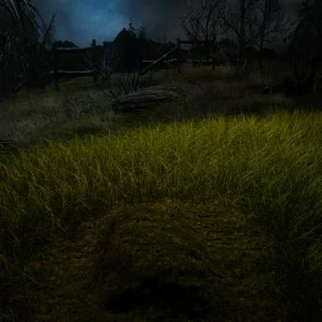 Close view of a grave under moonlight at night in the countryside Stock Illustration