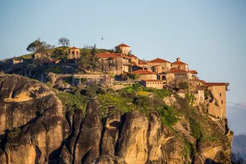 Close-up view of the Great Meteoron Monastery, the biggest and oldest in Meteora Stock Photos