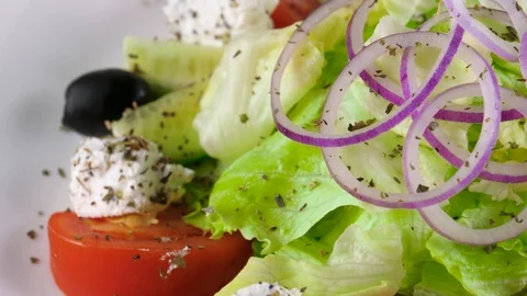 Close-up view of Greek salad (served like in England or France) Stock Footage 87325422
