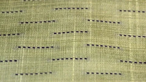 Close up view of Green cotton fabric details with stripes. Stock Footage 323567623