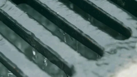Close-up View of a Grey Concrete Drainage Grate Texture Stock-Footage 309544761