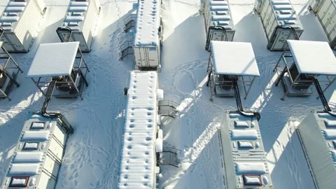 Close View Grid Battery Storage Containers in Snow Kiisa Estonia Energy 動画素材 329503750