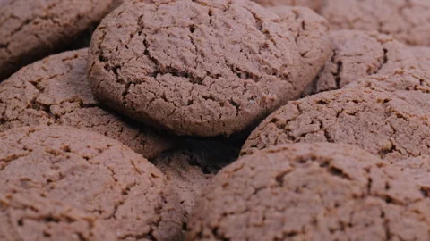 Close up view of a group of cocoa-flavored biscuits. Slider shot. Video stock 296544970